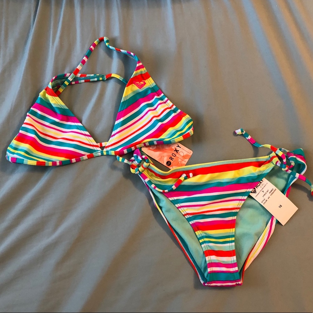 Roxy multi colored stripe bikini NWT